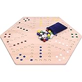 AmishToyBox.com Wahoo Wooden Marble Game Board Set - Large 24" Wide - Solid Maple Wood - Double-Sided - with Large 22mm Marbles and Dice Included