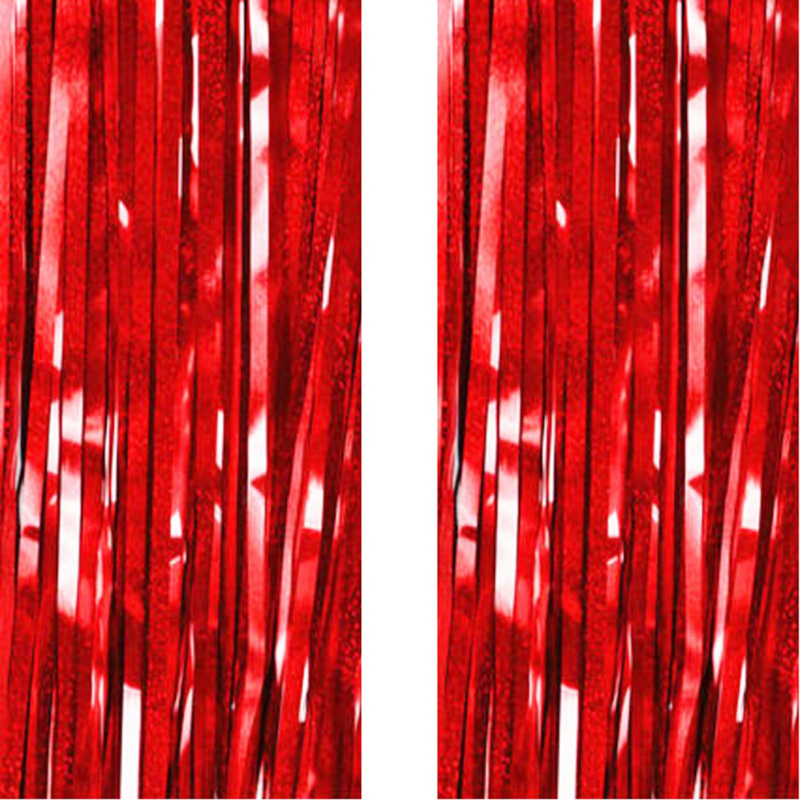 Red Backdrop Streamers - AILEXI 2 Pack 3.2 ft x 6.56 ft Metallic Tinsel Foil Fringe Curtains for Party Decorations