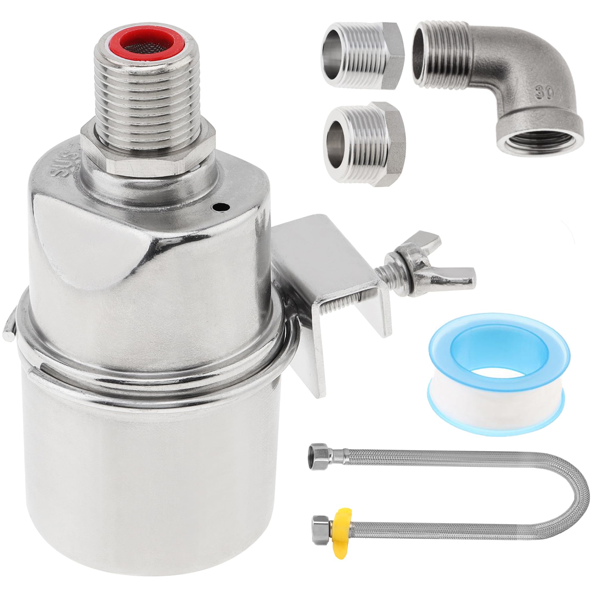 Photo 1 of 1/2 inch Float Valve, PNXKTXO Water Level Control Float Valve 1/2" to 3/4'' and 1/2'' to 1'' 304 Stainless Steel Fully Automatic Water Level Control Shut Off Valves Hose Connector
