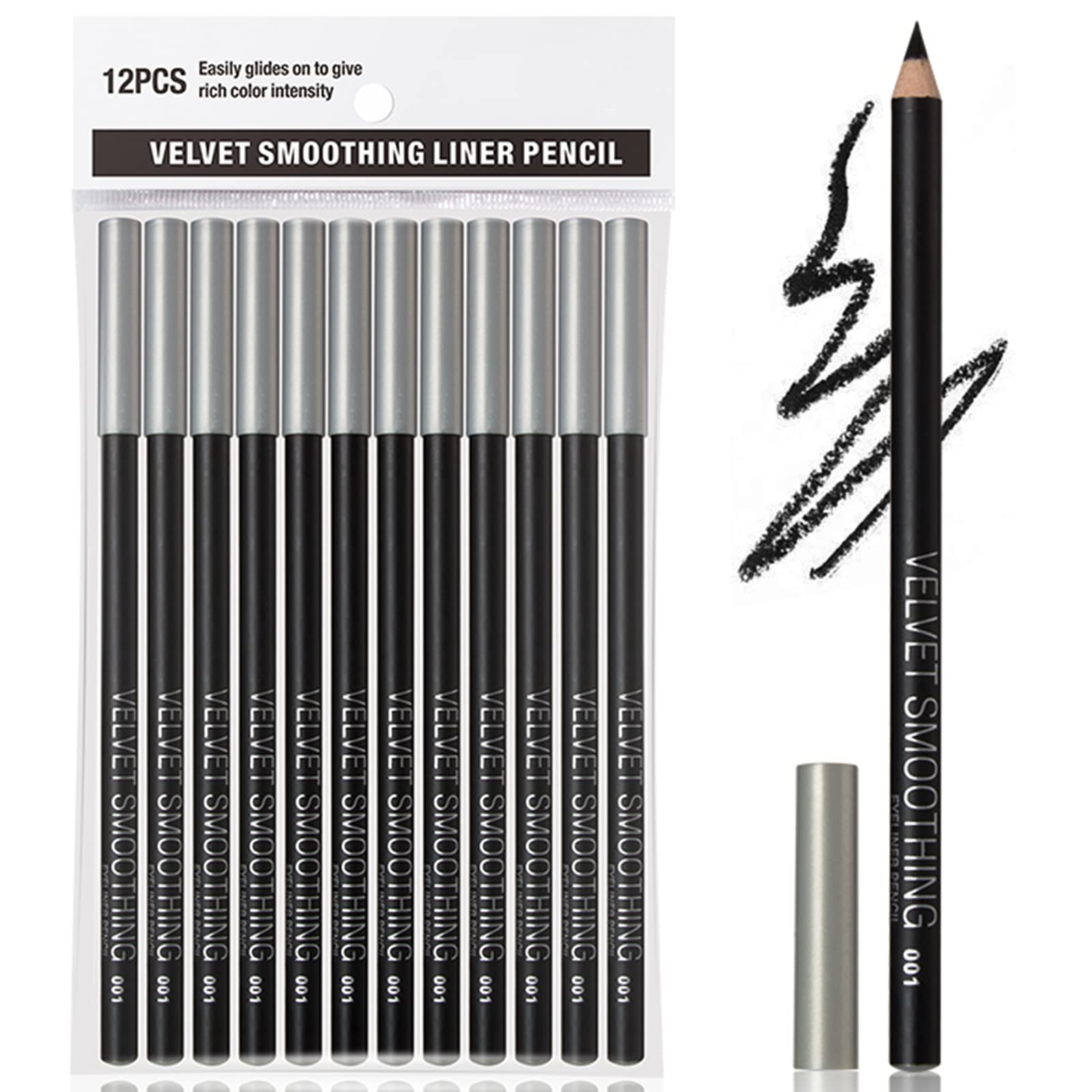 Erinde 12PCS Black EyelinerPencil Set, Soft Black Eye Liner & EyebrowPencil, Waterproof Natural Matte Hypoallergenic Eyeliners Makeup, Easy to Color, Long Lasting, Halloween Makeup for Women