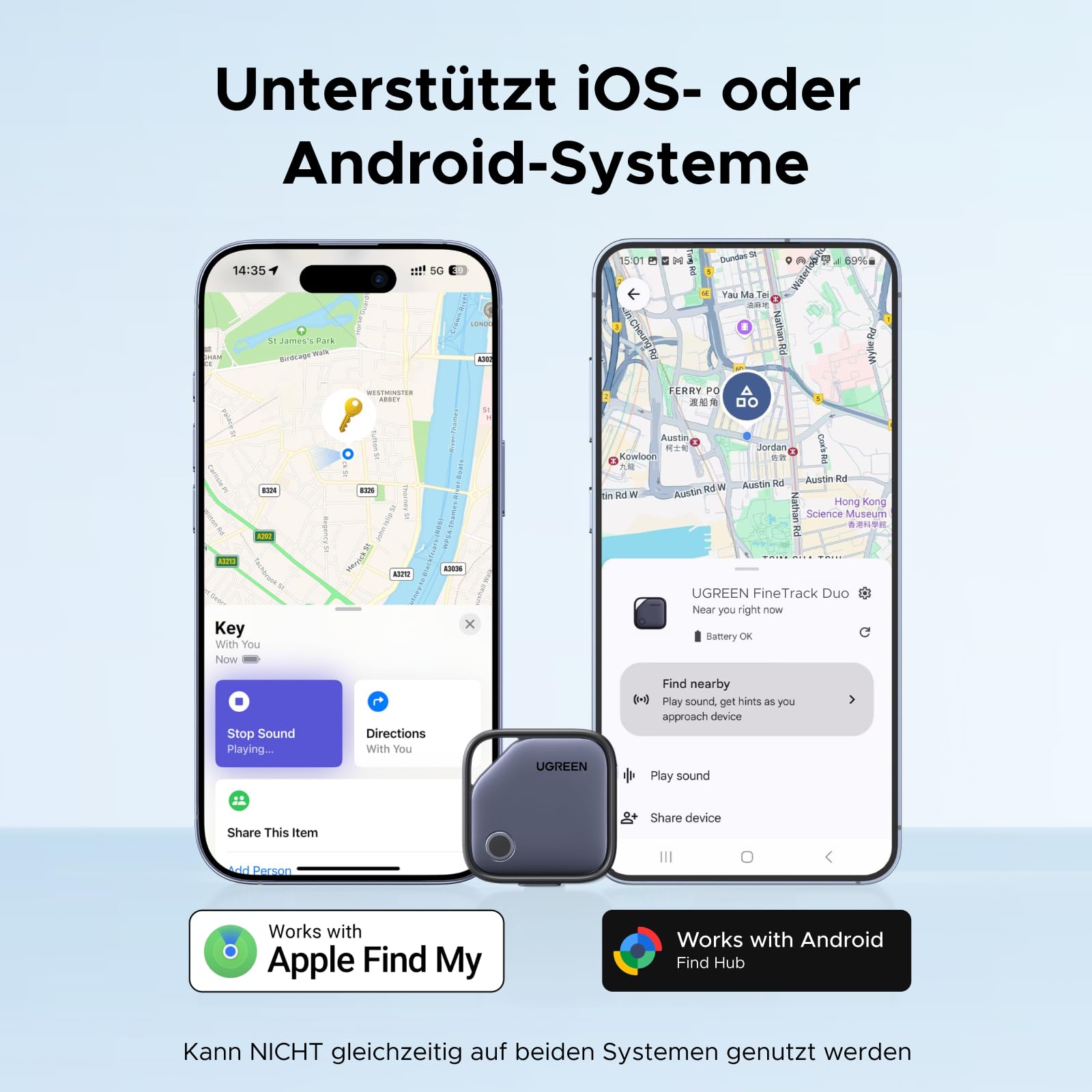 UGREEN FineTrack Duo 4 Pack für iOS & Android, USB C aufladbarer GPS Tracker kompatibel mit Apple Find My oder Google Find Hub, 12 Monaten Laufzeit, Schlüsselfinder für Backpack, Koffer, Pass usw. 2