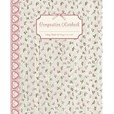 Coquette Composition Notebook College Ruled Vintage Floral Pink Rosebud Hearts Bows Pretty Aesthetic Journal for Girls Teens Women School Diary 100 Pages 7.5 x 9.25"