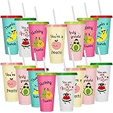 Mifoci 15 Pcs Employee Appreciation Cups 24 oz Funny Teacher Cups Cute Fruit Pun Sippy Social Worker Gifts Thank You Tumbler with Lids and Straws Summer Drinking Cup for Teacher Employees