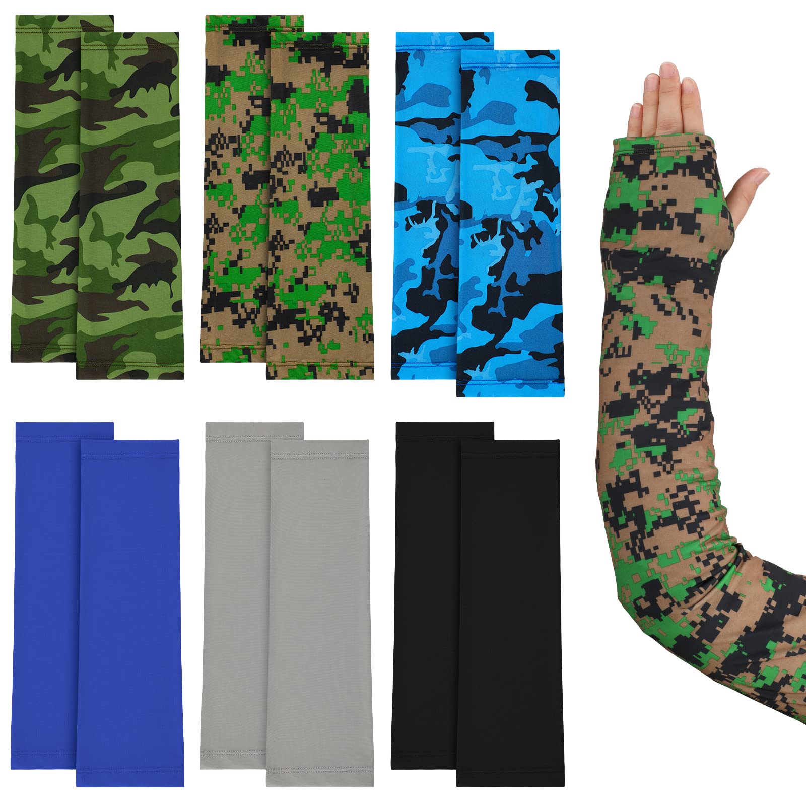 Photo 1 of Boao 12 Pcs Arm Cast Cover Protector Short Long Camo Arm Sling Sleeve Decorations 11" Length x 8-10" Circumference Removable Washable Wrist Elbow Protection, Camo, Solid