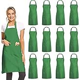 DUSKCOVE 12 Pack Plain Bib Aprons with 2 Pockets - Green Unisex Commercial Apron Bulk for Kitchen Cooking Restaurant BBQ Painting Crafting