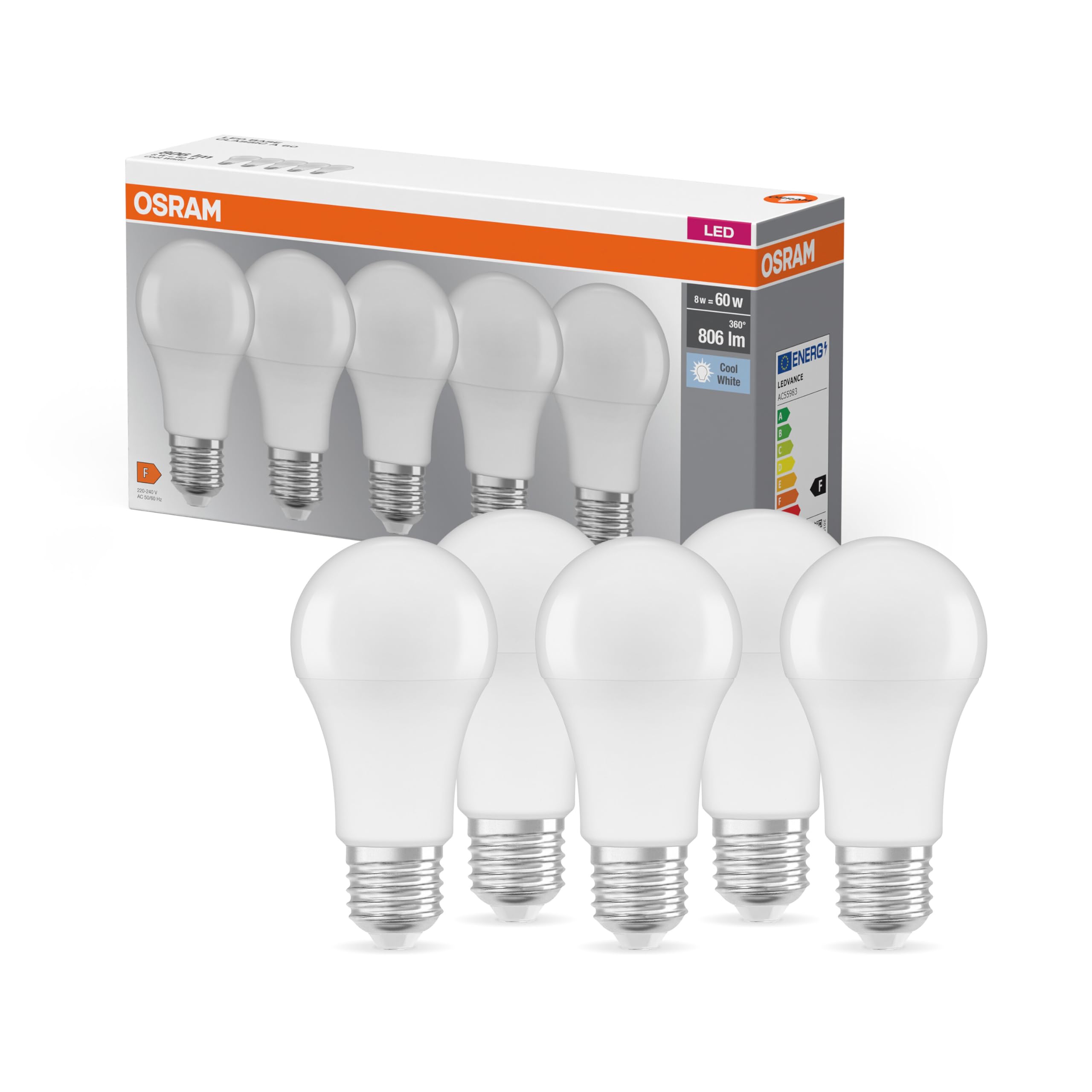 Osram Lamps LED Light Bulb, 8.5 W, Cool White, Pack of 5
