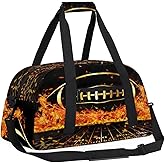 Fire Football Kids Overnighter Duffel Bags for Boys Girls, Carry-On Size Sports Gym Bag for School Practice or Overnight Travel Weekender Sleepover Workout Tote Bag