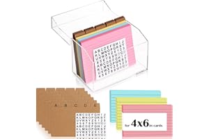 OKWUYIK 4x6 Inch Acrylic Index Card Box Index Card Holder Clear Flash Card Holder Recipe Card Holder Business Card Organizer 150 Index Cards 30 Kraft Dividers A to Z Stickers For Hold 400 Tab Letter Note