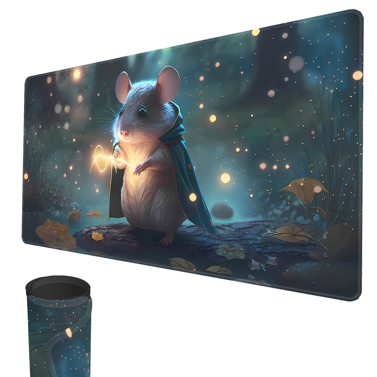 MTG Playmat, 24" x 14" TCG Game Play Mat Stitched Edges Trading Card Game Playmats with Storage Bag Smooth Rubber Surface Battle Game Mat (Magic Mouse)