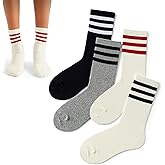 4 PAIRS Striped Crew Socks For Women Casual Cotton Novelty Retro Athltic Socks Unisex MultiColor