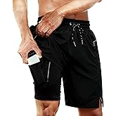 Cozople Mens Swim Trunks with Compression Liner 2 in 1 Quick Dry 9" Zipper Pockets Board Shorts for Surfing Beach Gym