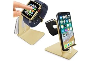 Orzly Duo-Stand Compatible with Apple Watch All Series: (SE, 6,5,4,3,2,1) (38mm & 42mm & 40mm & 44mm) – Aluminium Desk Stand 