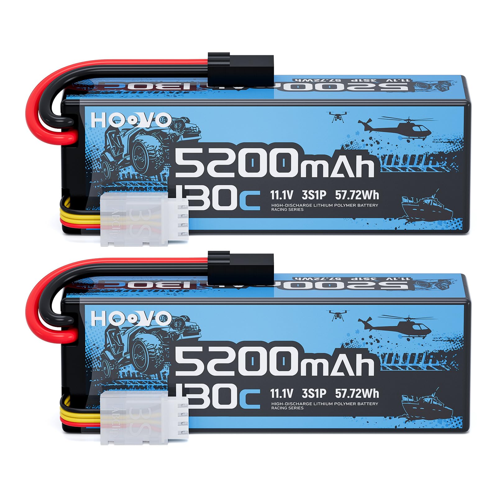HOOVO 3S LiPo Battery 11.1V 5200mAh 130C Hard Case with TRX Plug Rechargeable Replacement Battery 2 PCS for 1/10 and 1/8 scale electric RC vehicles,SCT, Truggies, Buggies,Aerobatic/3D aircraft