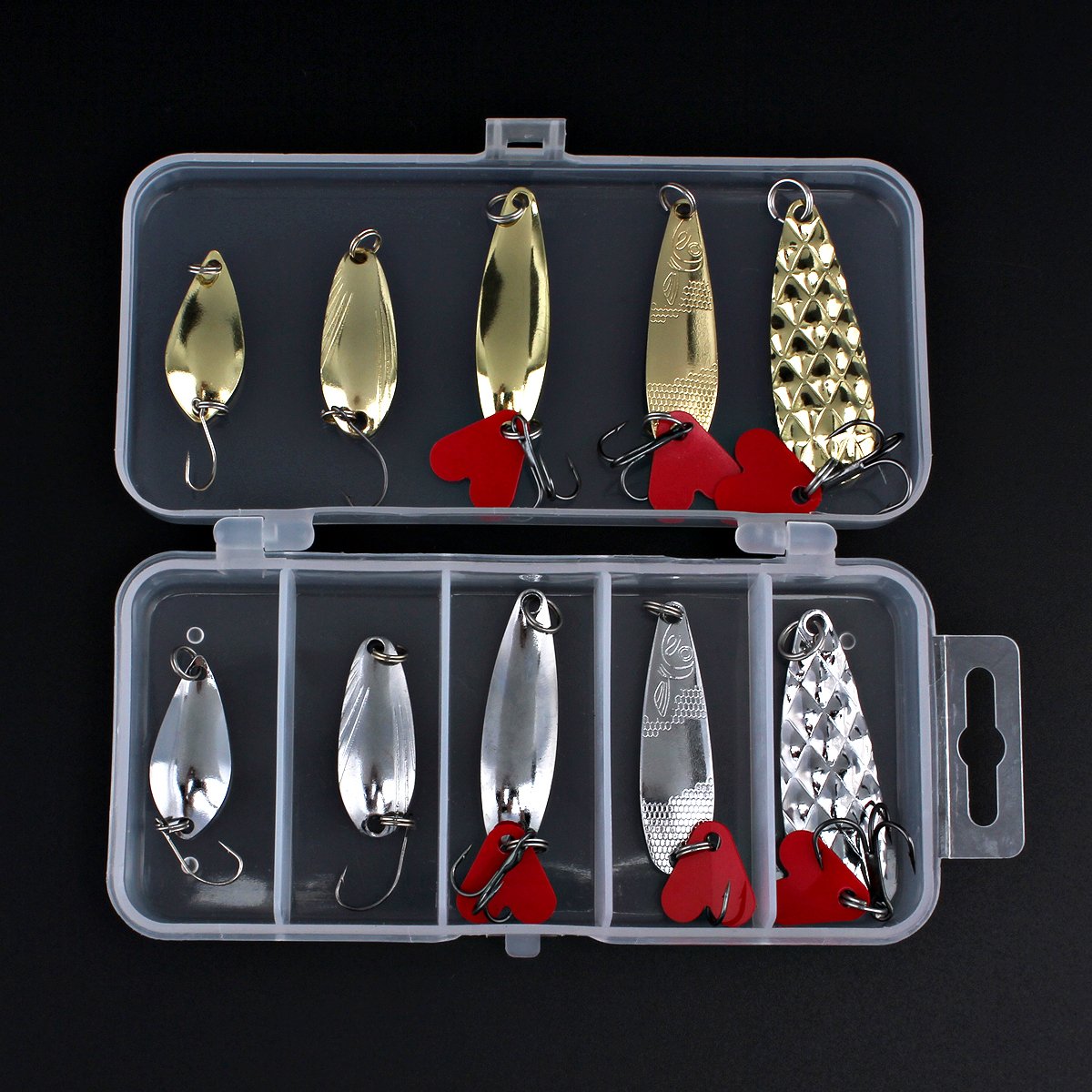 OriGlam 10pcs Fishing Spoons Kit - Metal Lures with Hook Tackle Box