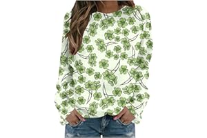 HOMISY 2024 St Patricks Day Shirt for Women Long Sleeve Cute Print Tops Holiday Green Clover T-Shirt Casual Loose Dressy Blouses