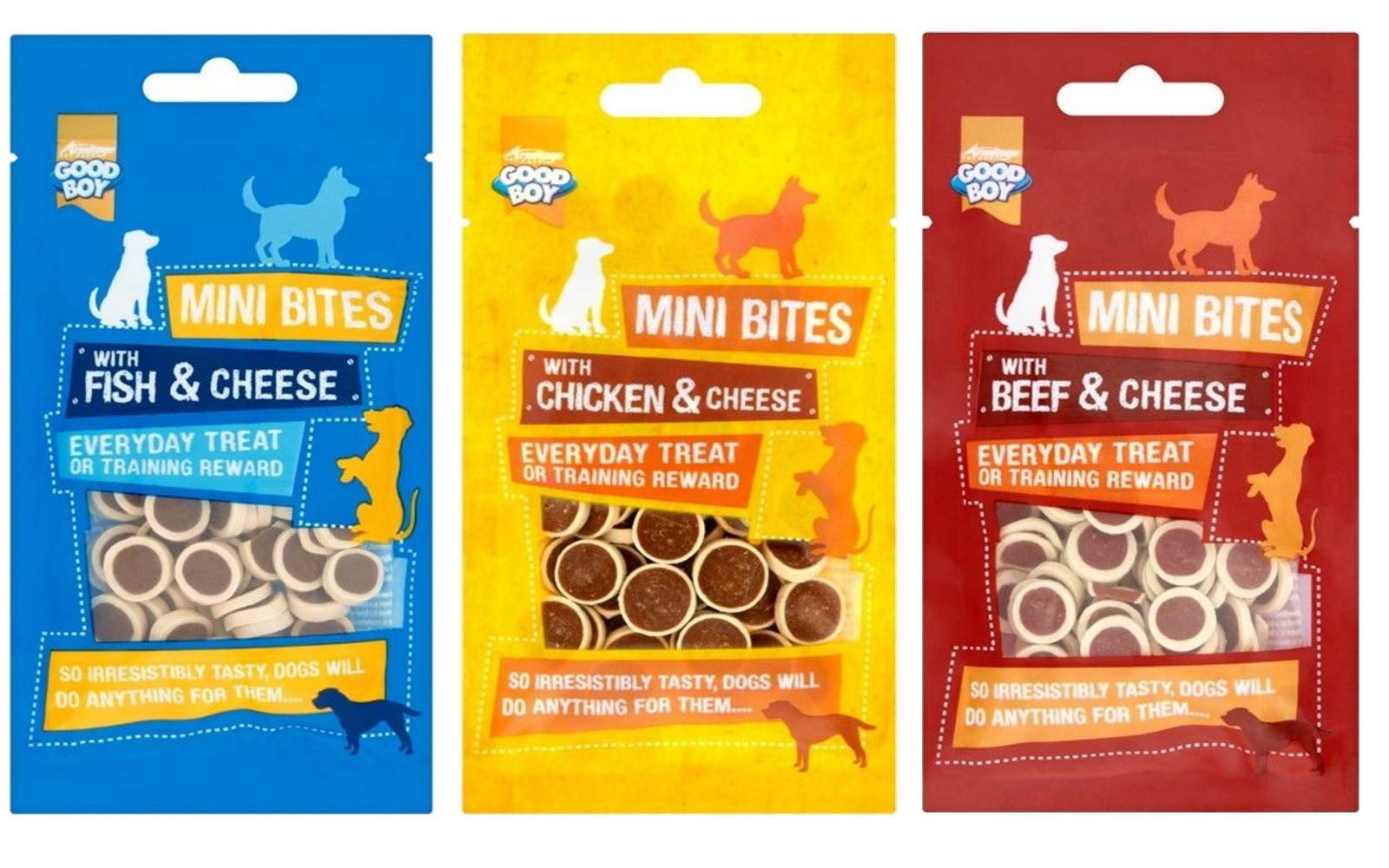 Mix Pack Good Boy Mini Bites Everyday Treats (70g fish and cheese, 70g beef and cheese, 70g chicken and cheese)
