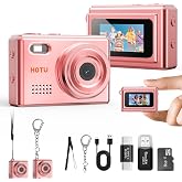 HOTU Keychain Camera, 1080P Mini Digital Camera with SD Card, Y2K Pocket-Size Mini Keychain Camera, Video Recorder with Long Battery Life for Travel, Party and Vlog (Rose Gold)