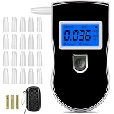 Alcohol Breathalyzer, Alcohol Breath Tester for Testing, Portable Alcohol Tester with 20 Mouthpieces &amp; Digital Blue LCD Display for Personal Home Use