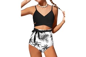 BAVADER Girls Swimsuit Cutout One-Piece Bathing Suit V-Neck Swimsuits for Teens Cute Swimwear with Drawstring Cover Up 9-18y