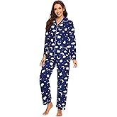 amaxer Women's Flannel Pajama Set 100% Cotton Pajamas For Women Long Sleeve Elastic Drawstring Pjs Button Warm Sleepwear