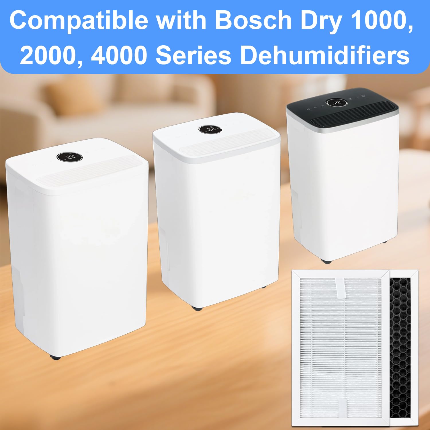 2er-Pack Luftentfeuchterfilter Kompatibel mit Bosch Dry Series Luftentfeuchtern 1000, 2000, 4000, 2-in-1-Luftreinigung 2