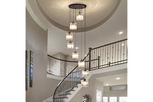 Cainjiazh High Ceilings Long Chandeliers Modern Crystal Long Pendant Light,Long Raindrop Hanging Chandeliers,Hanging Flush Mount Chandelier Ceiling Light for Staircase Foyer Entryway 8 Lights