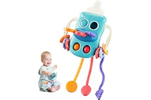IGOLFLUCK Montessori Toys for 1 Year Old, Sensory Toys for Toddlers 1-3, Food Grade Silicone Pull String Activity Toy, Travel Toys for Babies Boys Girls 1 2 3 Year Old (Blue)