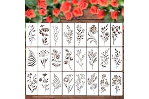 24pcs Flower Stencils and Templates for Painting Large Wildflower Leaves Reusable Botanical Floral Wild 3x6in Stencils for Pa