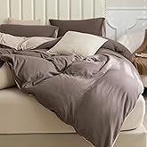 PURE ERA Jersey Knit Duvet Cover Set 100% T-Shirt Cotton Super Soft Comfy 3pc Bedding Set with Zipper Closure (Solid Brown/Dark Beige, Queen)