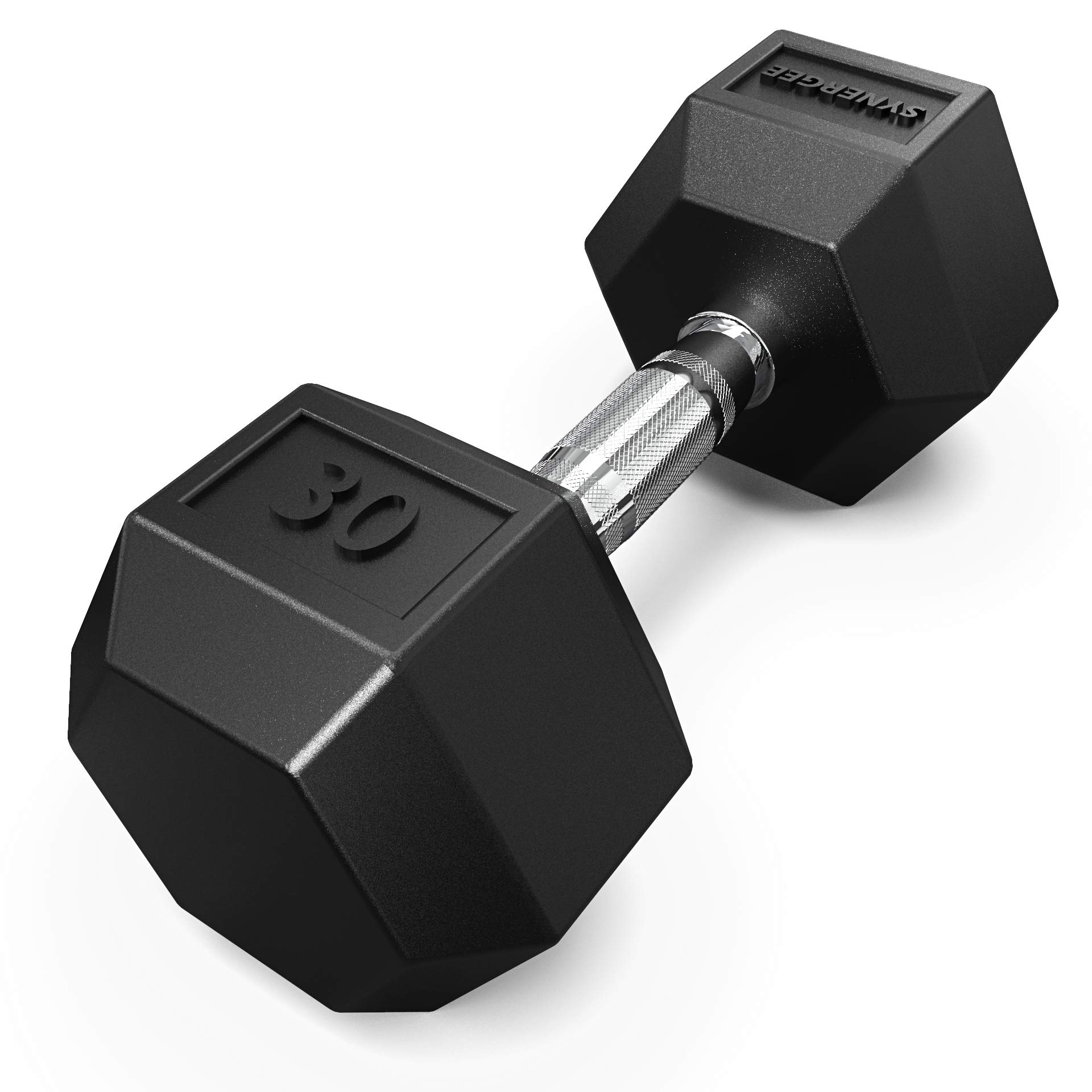 Synergee Rubber Encased Hex Dumbbells with Chrome Handle. Sold Individually All Purpose Weights for Strength & Conditioning Training. Available Size from 2.5 lbs to 50 lbs.