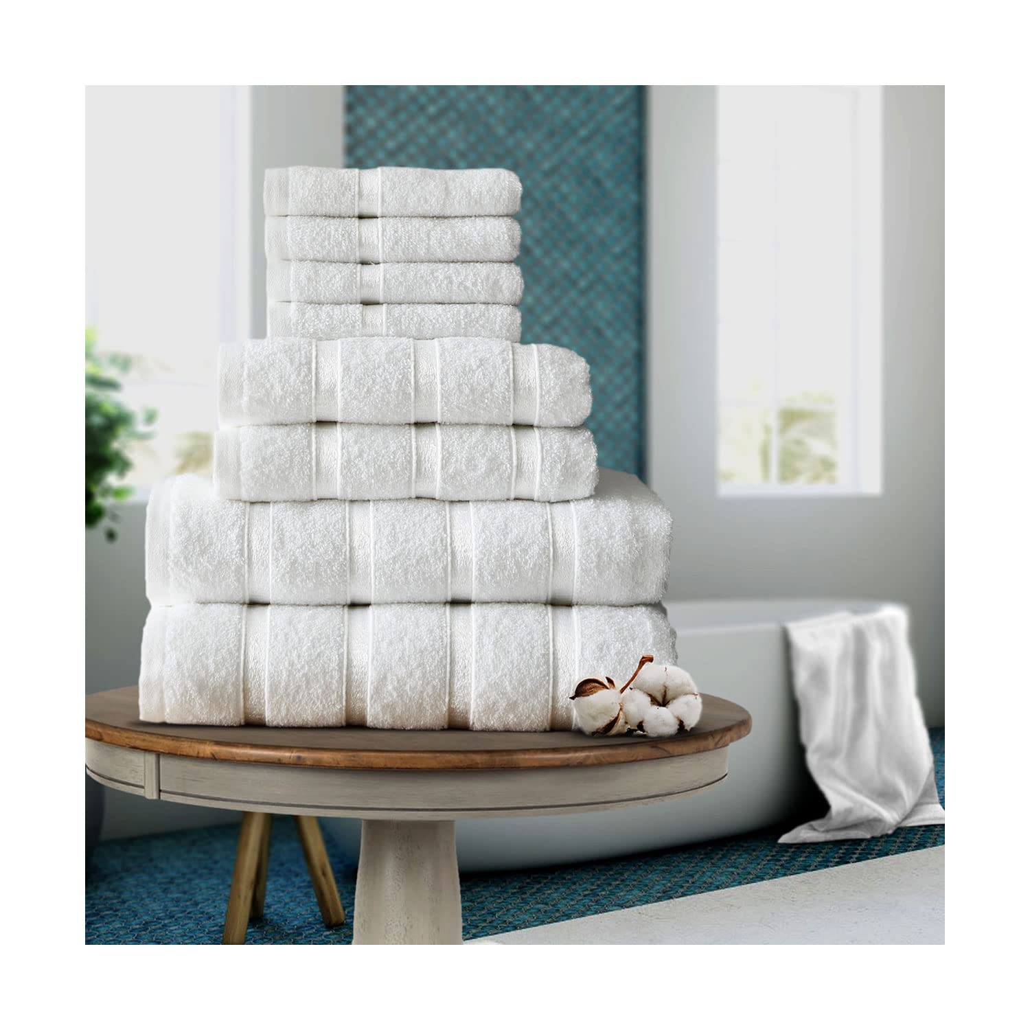FAIRWAYUK 8-Piece Towels Bale Set for Bathroom, Ultra Soft Premium Quality Water Absorbent Towel Gift Sets, 100% Egyptian Cotton, 4x Face 2x Hand 2x Bath Towels, White