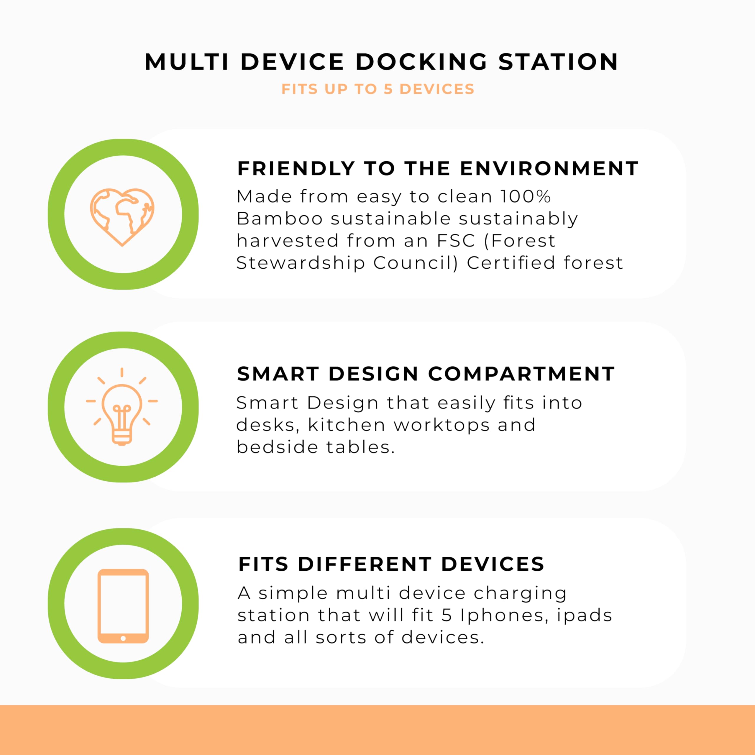 Prosumer's Choice Multi Device Charging Station - Desktop Charging Dock and Organizer for Multiple Devices - Wooden Charger Station for Home Office - Fits 6 Phones, Tablets, Electronics - Dark Brown
