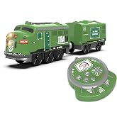 Train Toy Remote Control Locomotive, Motorized Train Set for Wooden Track, Electric Trains with Sound &amp; Lighting Effects Compatible with Thomas, Brio, Chuggington