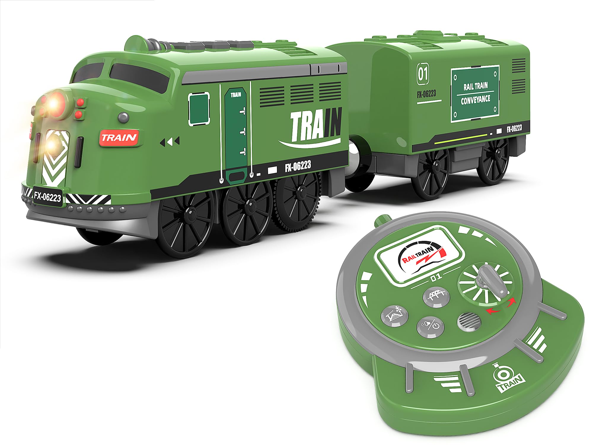 Photo 1 of Train Toy Remote Control Locomotive, Motorized Train Set for Wooden Track, Electric Trains with Sound & Lighting Effects Compatible with Thomas, Brio, Chuggington