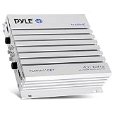 Pyle 2.1 Bluetooth Marine Amplifier Receiver - Waterproof 4 Channel Wireless Bridgeable Audio Amp for Stereo Speaker with 400W Power Dual MOSFET Supply, GAIN Level & LED Indicator, Black - PLMRA410BT