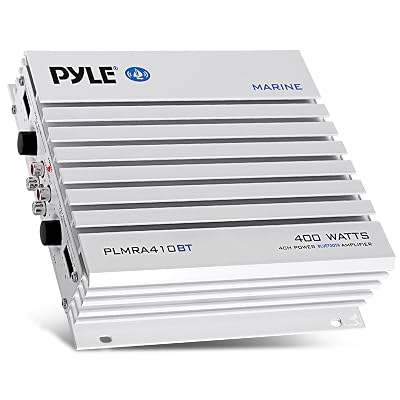 Pyle 2.1 Bluetooth Marine Amplifier Receiver - Waterproof 4 Channel Wireless Bridgeable Audio Amp for Stereo Speaker with 400W Power Dual MOSFET Supply, GAIN Level & LED Indicator, Black - PLMRA410BT