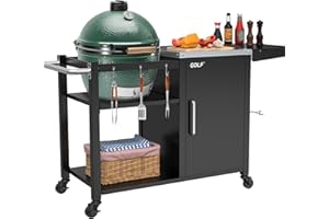 GDLF Grill Table for Big Green Egg, Metal Grill Stand Compatible with up to Medium Green Egg,Kamado Joe Jr