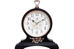 rnuie Desk Clock for Table Decor, Retro Mantel Clock Battery Operated for Fireplace Mantel, Living Room, Bedroom, Office, Desktop Decoration(Second Black)