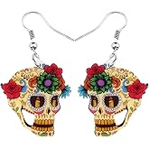Bonsny Acrylic Drop Dangle Halloween Skeleton Skull Earrings Punk Jewelry For Women Gift