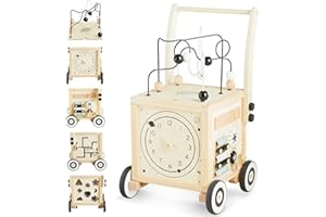 Beright Wooden Baby Walker Activity Cube, Wooden Toddler Toys, 6 in 1 Developmental Montessori Learning Educational Toys, First Birthday Gift