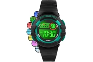 DTKID Digital Kids Watch 30 M Waterproof, 7 Color Lights Time Teaching Watch Easy to Read for Girls Boys 5-16
