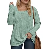 ROSRISS Womens-Plus-Size-Tops Casual Square Neck Sweaters Trendy Long Sleeve Shirts Lightweight Knit Pullover Blouses XL-5XL