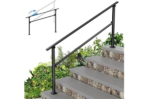 FOYUEE Wrought Iron Handrails for Outdoor Steps - Exterior Hand Rails for Concrete Steps Outside Metal Stair Railing Porch 5 Step