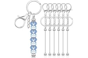 Huwena 6 Pcs Beadable Keychain Bars Blanks Bead Keychain Metal for Pendant DIY Crafts Jewelry Making Gift