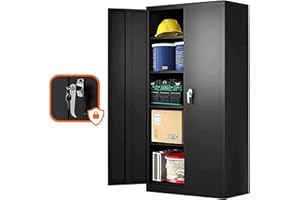 Aobabo Metal Garage Storage Cabinet,71" Lockable Metal Storage Cabinet with 2 Doors and 4 Adjustable Shelves,Black Steel Cabinet for Garage Office School Home Storage,Assembly Required