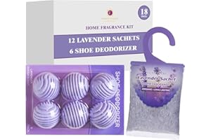 TESH CARE Lavender Sachets Kit, 12 Extra Large Premium Closet Hanging Sachets, 6 Shoe Deodorizer Balls, Long Lasting Natural Dried Lavender sachets for Drawer Home frangrance