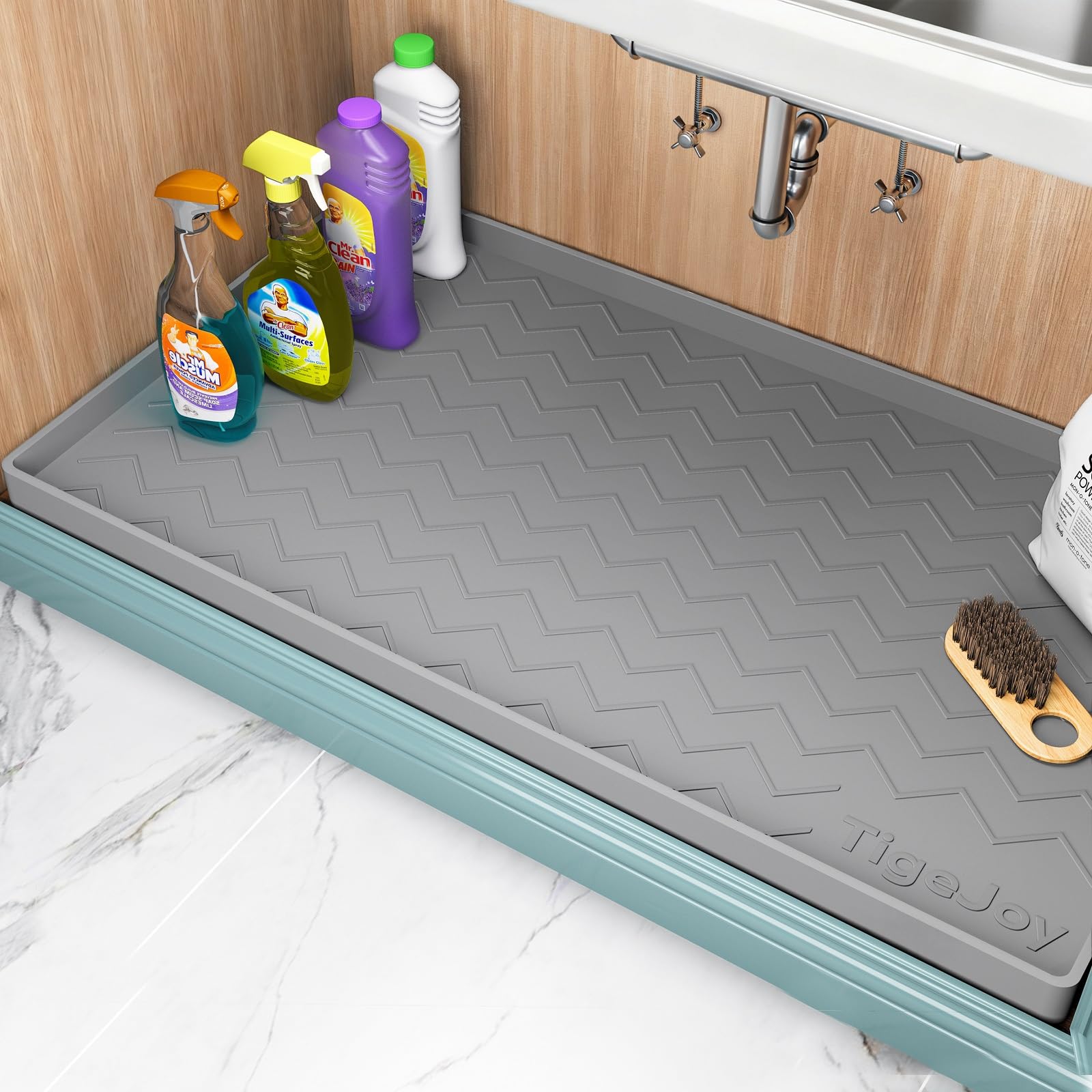 TigeJoy 37" x 19" Under Sink Mats for Kitchen Waterproof, Leak-Proof Silicone Mat Sink Protector and Cabinet Liner, Kitchen Essentials Organizer and Storage, Boot or Shoe Tray, Pet Feeding Mat Image