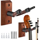 SNIGJAT Violin Wall Mount, 2 Pack Hardwood Violin Hanger with Bow Holder | Vertical Wall Hook Display Stand fits 4/4 3/4 1/2 1/4 Violins, Decorative Holder for Home Studio Music Room