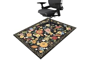 FUOXOWK Office Chair Mat for Hardwood & Tile Floor 36"x48",Boho Black Floral Farmhouse Vintage Computer Rolling Chairs Mat Carpet,Under Desk Non Slip Gaming Rug Low-Pile Rubber Backing Protector Mat