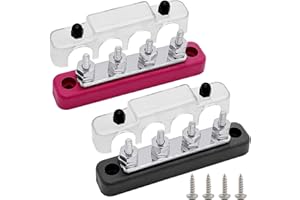 4 x #10 (M5) Studs Bus Bar, Ampper 4.2" Power/Ground Distribution Block Brass Battery BusBar Junction with Cover for Auto Boa